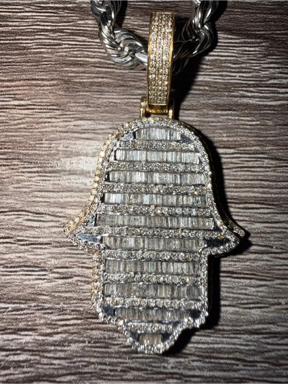 Gold Diamond praying hands Pendant Solid Necklace - Men Jewelry
